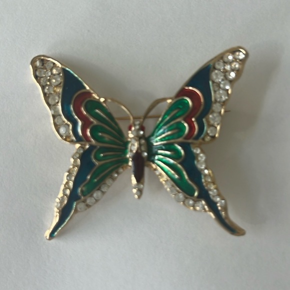 Vintage Rhinestone and Enamel Butterfly Brooch